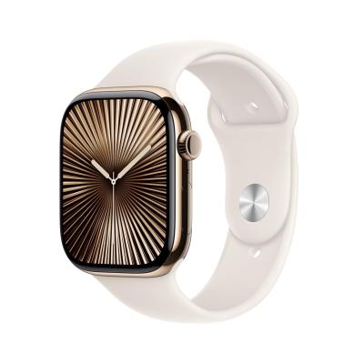 Apple Watch Series 10 [GPS + Cellular 46 mm] Smartwatch with Gold Titanium Case with Starlight Sport Band- S/M. Fitness Tracker, ECG App, Always-On Retina Display, Water Resistant
